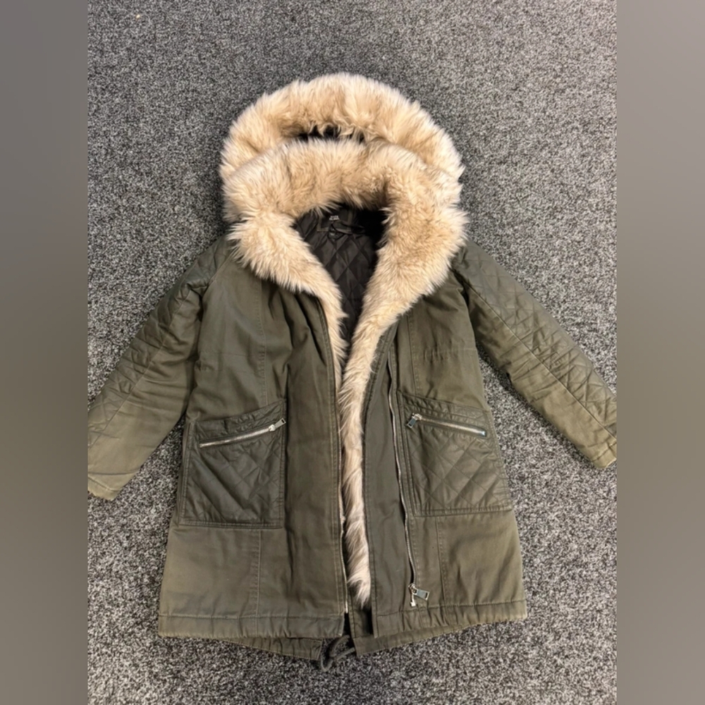 Olive Green Parka with Faux Fur Trim